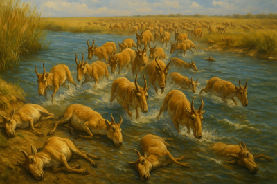 Более 100 сайгаков погибли при переходе через реку в Актюбинской области